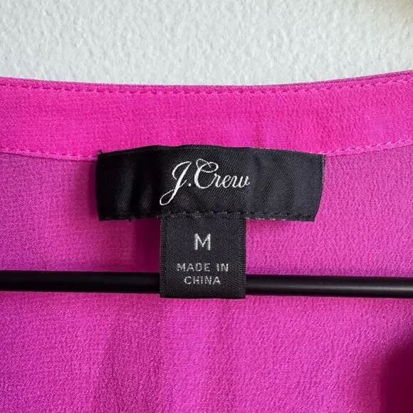 J. Crew Silk Pleated Popover Blouse in Fuchsia Pink Size Medium - Picture 3 of 9